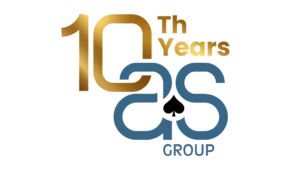 logo 10 ans d'AS Group couleur or et bleu